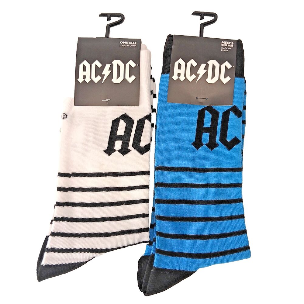 AC/DC Music Rock Band Novelty Striped 2 Pair Adult Men Crew Socks Size 6-12 NWT